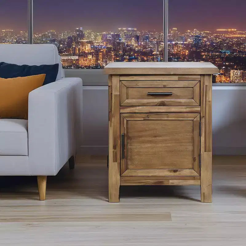 Jofran, Table d'appoint rustique de transition en bois Claremont avec rangement