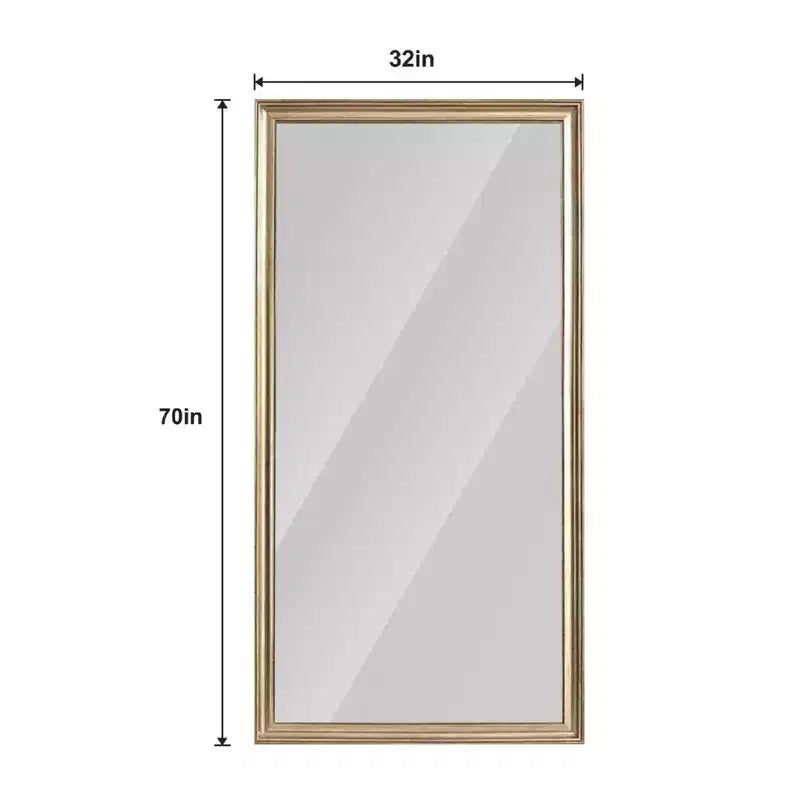 Miroir pleine longueur de 32 x 70 pouces avec cadre en bois artificiel cuivré, avec support, pour chambre et salon