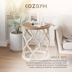 COZAYH Tables d'appoint rustiques rondes avec plateau en bois et base incurvée, ensemble de 2