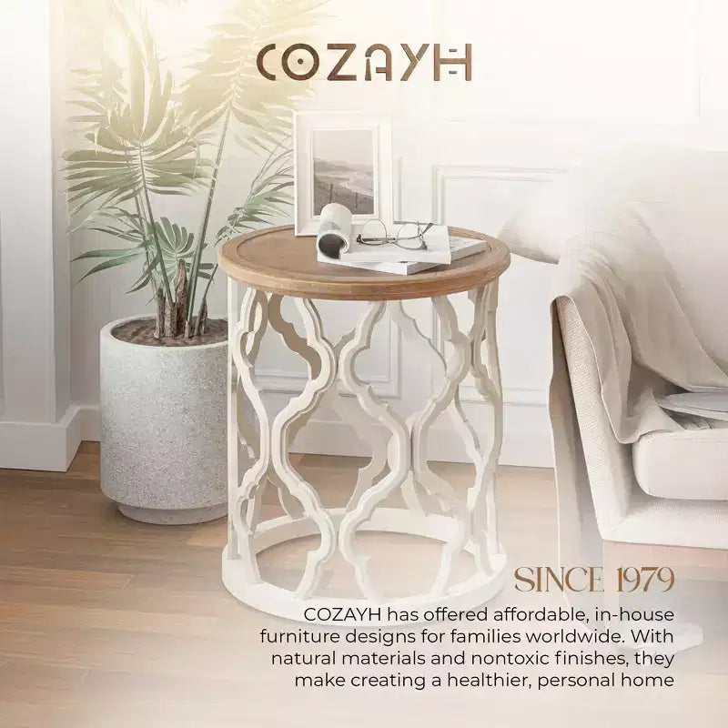 COZAYH Tables d'appoint rustiques rondes avec plateau en bois et base incurvée, ensemble de 2