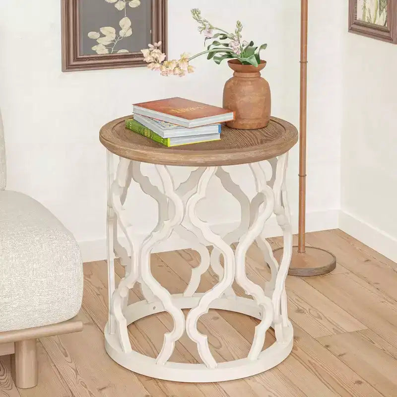 COZAYH Tables d'appoint rustiques rondes avec plateau en bois et base incurvée, ensemble de 2