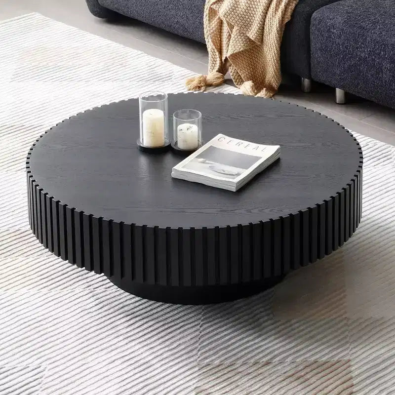 39.37 Table basse ronde moderne pour salon, table tambour fabriquée à la main en MDF - Panipeachy