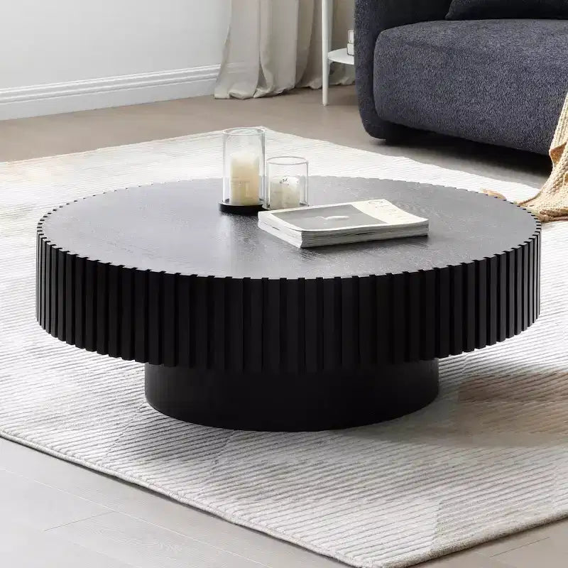39.37 Table basse ronde moderne pour salon, table tambour fabriquée à la main en MDF - Panipeachy