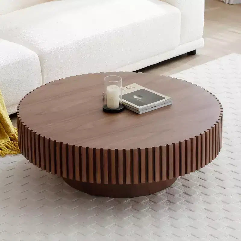 39.37 Table basse ronde moderne pour salon, table tambour fabriquée à la main en MDF - Panipeachy