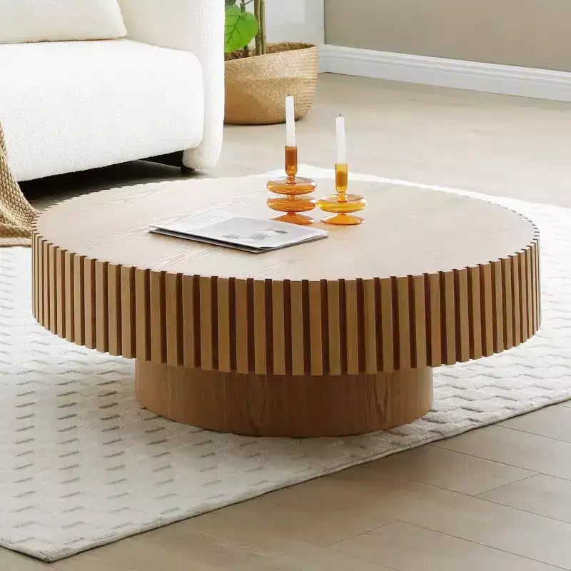 39.37 Table basse ronde moderne pour salon, table tambour fabriquée à la main en MDF - Panipeachy