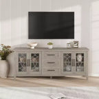Meuble TV de ferme pour téléviseur 70 pouces, console média de style Mid-century avec 3 tiroirs et 2 portes, buffet de cuisine, meuble d'entrée, rangement polyvalent
