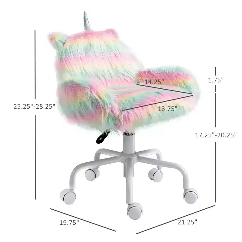 Chaise de bureau Licorne moelleuse avec dossier mi-haut et accoudoirs, base blanche à 5 roulettes pivotantes