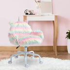Chaise de bureau Licorne moelleuse avec dossier mi-haut et accoudoirs, base blanche à 5 roulettes pivotantes