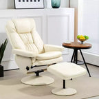 Fauteuil inclinable en cuir PU avec pouf, fauteuil inclinable pivotant et pouf avec base ronde pour salon