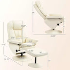 Fauteuil inclinable en cuir PU avec pouf, fauteuil inclinable pivotant et pouf avec base ronde pour salon