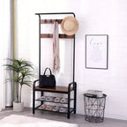 Okak 71IN Portemanteau Industriel avec Banc à Chaussures et 9 Crochets Amovibles, Arbre de Hall avec Tringle à Vêtements, Porte-Manteau pour Salon, Couloir, Marron
