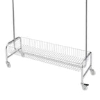 Okak Portemanteau d'entrée robuste sur roulettes avec frein verrouillable, porte-manteau autoportant pliable, étagères de rangement avec panier, argent