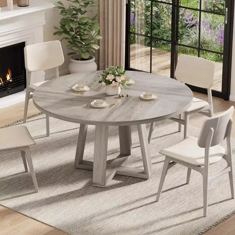Table à manger ronde pour 4-6 personnes, table de salle à manger circulaire de 120 cm avec base croisée robuste, table à manger en bois de style ferme pour appartement, cuisine, salon