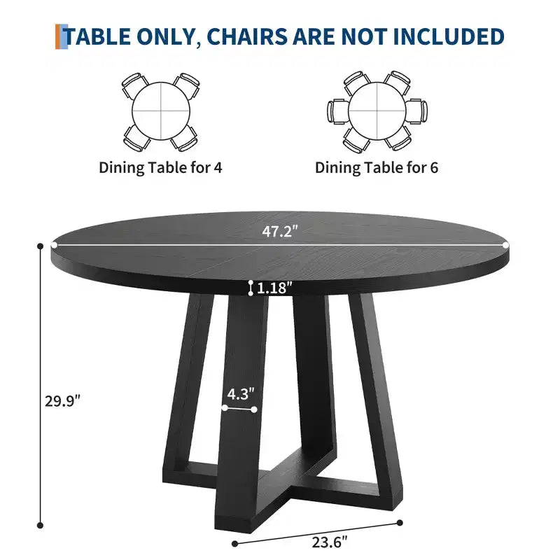 Table à manger ronde pour 4-6 personnes, table de salle à manger circulaire de 120 cm avec base croisée robuste, table à manger en bois de style ferme pour appartement, cuisine, salon