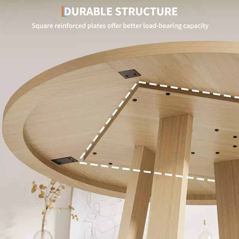 Table à manger ronde pour 4-6 personnes, table de salle à manger circulaire de 120 cm avec base croisée robuste, table à manger en bois de style ferme pour appartement, cuisine, salon