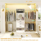Besiost Système de dressing autoportant avec tringles et miroir, rangement de placard de plain-pied en bois avec tiroir