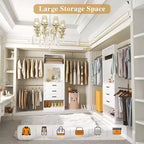 Besiost Système de dressing autoportant avec tringles et miroir, rangement de placard de plain-pied en bois avec tiroir