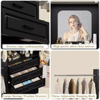 Besiost Système de dressing autoportant avec tringles et miroir, rangement de placard de plain-pied en bois avec tiroir
