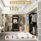 Besiost Système de dressing autoportant avec tringles et miroir, rangement de placard de plain-pied en bois avec tiroir