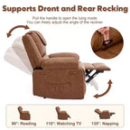 Fauteuil inclinable adulte GustoWave avec chauffage et massage, inclinable manuel réglable à 135° avec poches latérales de rangement et télécommande