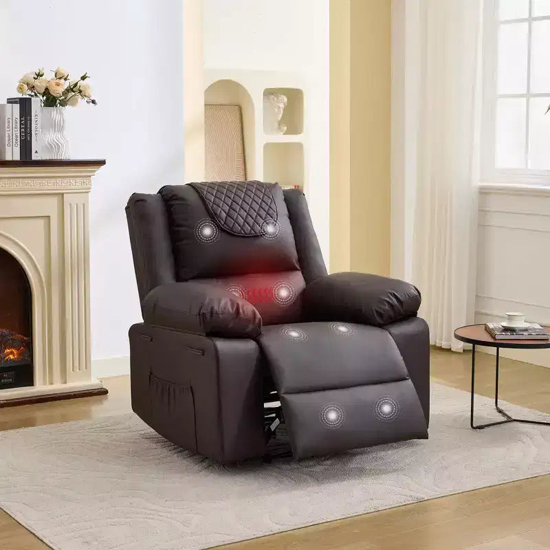 Fauteuil inclinable adulte GustoWave avec chauffage et massage, inclinable manuel réglable à 135° avec poches latérales de rangement et télécommande