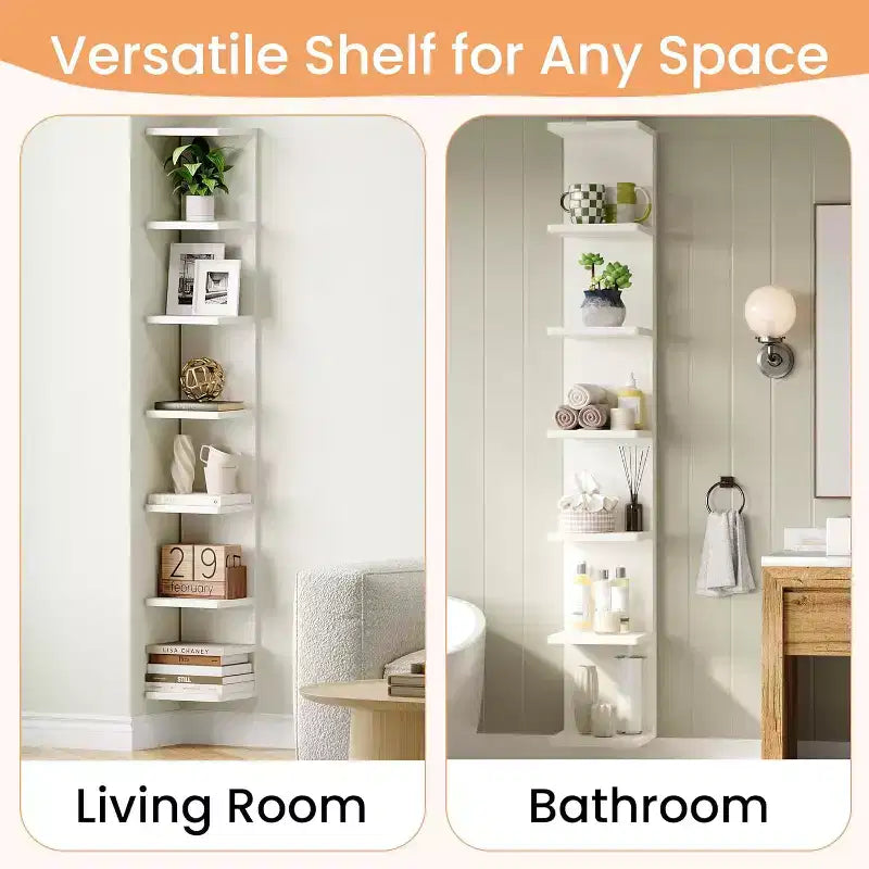 upsimples Étagère Murale Flottante 7 Niveaux, Étagère Murale Blanche pour Présentation et Rangement, Étagères Décoratives pour Chambre, Salon et Bureau