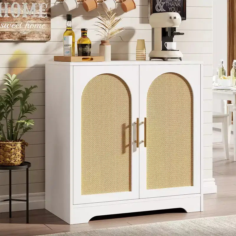 Buffet bahut 30", meuble de bar en rotin, console d'entrée, buffet de rangement au sol, crédence en bois pour cuisine et salon