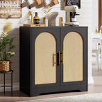 Buffet bahut 30", meuble de bar en rotin, console d'entrée, buffet de rangement au sol, crédence en bois pour cuisine et salon