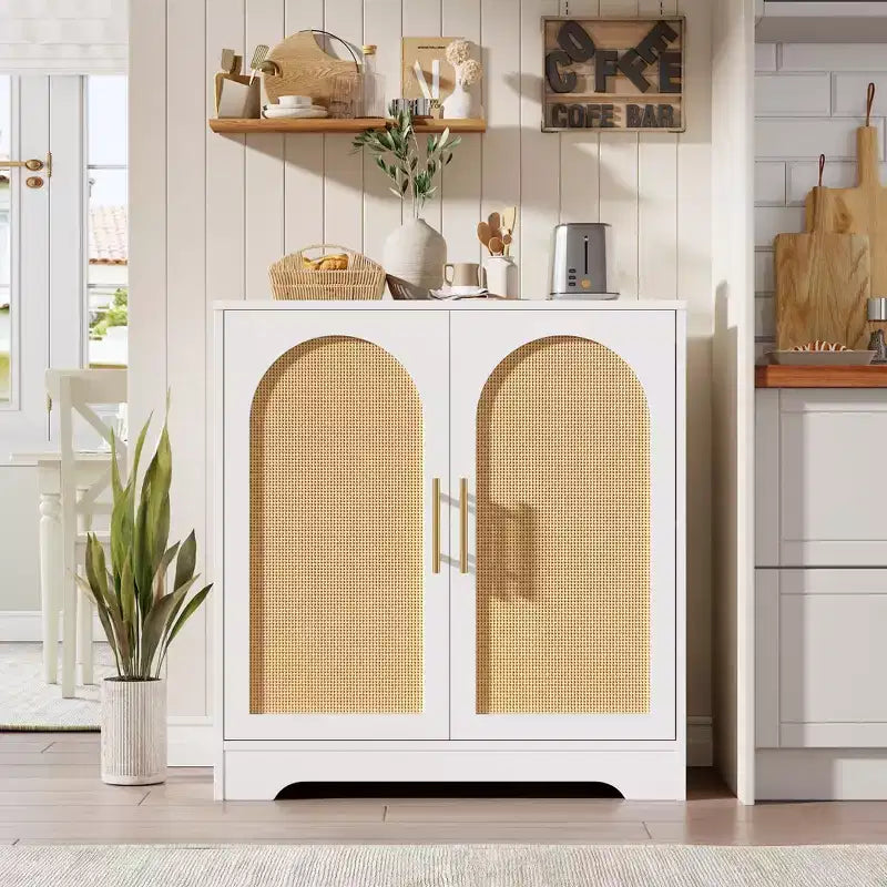 Buffet bahut 30", meuble de bar en rotin, console d'entrée, buffet de rangement au sol, crédence en bois pour cuisine et salon