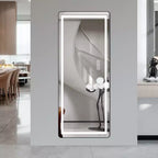Miroir pleine longueur de 64 x 21 pouces en alliage d'aluminium noir à cadre fin avec lumière LED, miroir de sol éclairé avec support pour chambre à coucher