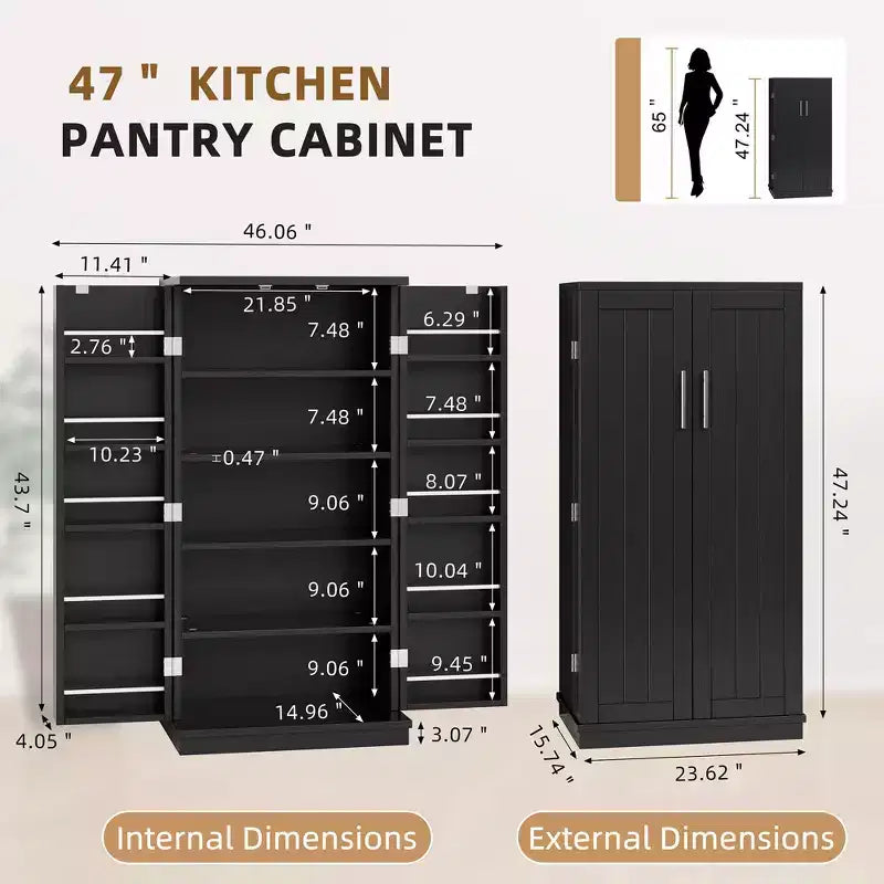 Celebalcony 47,24'' Armoire de Cuisine, Meuble de Rangement Alimentaire avec Porte et Étagères Réglables, Meuble de Rangement Autoportant pour Cuisine, Salle à Manger