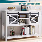 Console de salon COZONY de style ferme avec portes coulissantes, Table console industrielle avec rangement