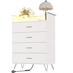 Commode haute à 4 tiroirs, Grande commode en bois à tiroirs pour chambre à coucher, placard, organisation du salon