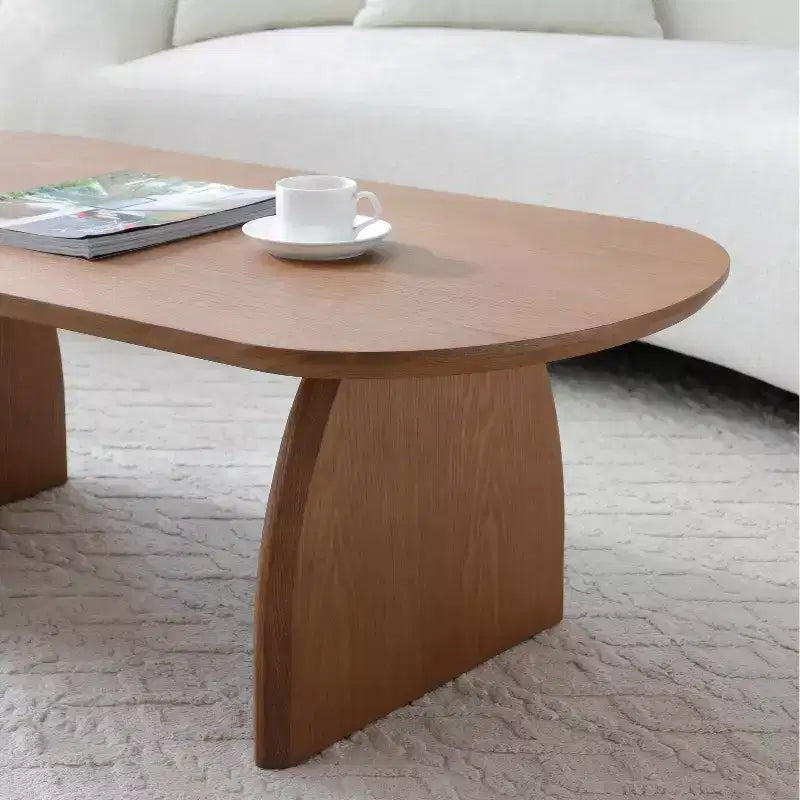 Table basse ovale mi-siècle 47 en placage de bois massif noyer accent petit espace assemblage facile