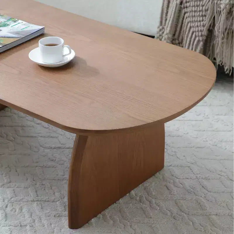 Table basse ovale mi-siècle 47 en placage de bois massif noyer accent petit espace assemblage facile