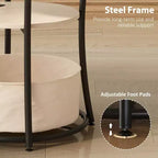 Table d'appoint ronde avec station de charge, bout de canapé à 3 niveaux avec sac de rangement en tissu et étagère