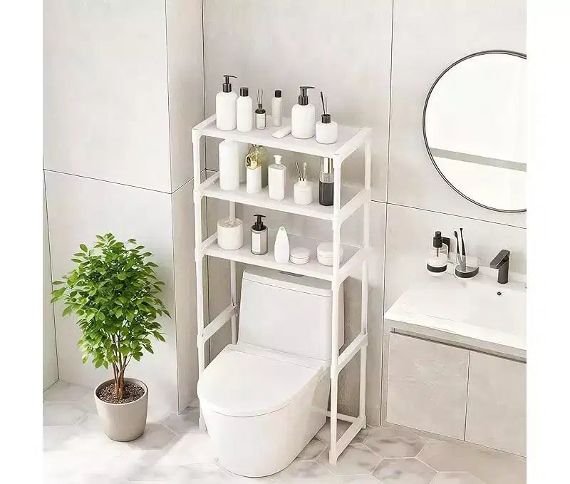 Étagère de toilettes en métal à trois niveaux, étagère de rangement de toilettes autoportante peu encombrante, étagère de salle de bain haute, convient aux toilettes, salles de bain, buanderies