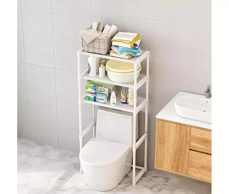 Étagère de toilettes en métal à trois niveaux, étagère de rangement de toilettes autoportante peu encombrante, étagère de salle de bain haute, convient aux toilettes, salles de bain, buanderies
