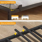 Cadre de lit d'angle grand format avec lumières LED et étagère de rangement intégrée, station de charge, canapé-lit capitonné avec 3 tiroirs, pas besoin de sommier, gris
