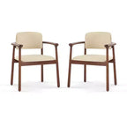 Lot de 2 chaises de salle à manger rétro rembourrées en PU avec cadre en bois massif, fauteuils d'appoint pour salle à manger ou salon-Panipeachy