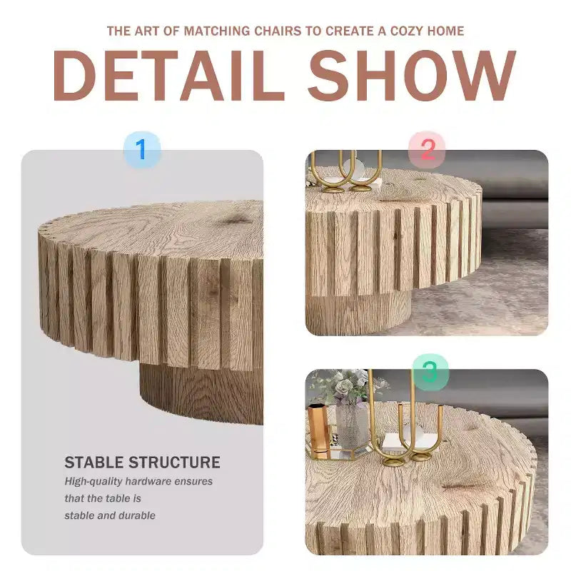 Table basse ronde moderne de 31 po, table d'appoint texturée en bois pour salon ou appartement - Panipeachy