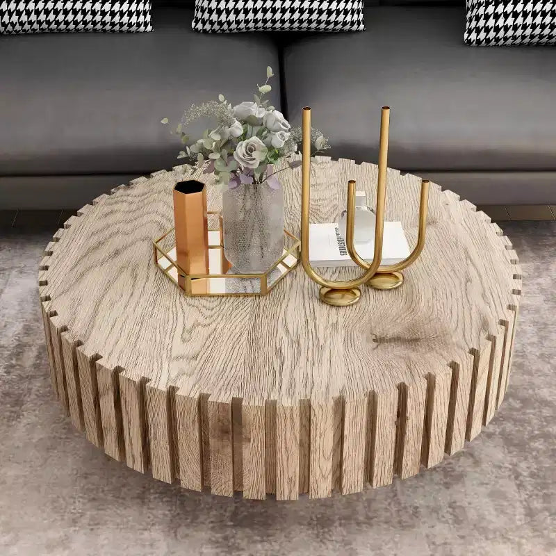Table basse ronde moderne de 31 po, table d'appoint texturée en bois pour salon ou appartement - Panipeachy