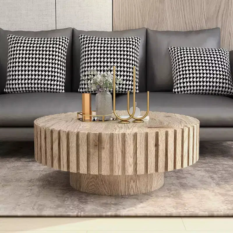 Table basse ronde moderne de 31 po, table d'appoint texturée en bois pour salon ou appartement - Panipeachy