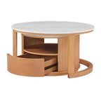 29.5 Table basse moderne gigogne avec rangement et plateau aspect marbre, table de salon à 2 niveaux pour salon ou appartement - Panipeachy