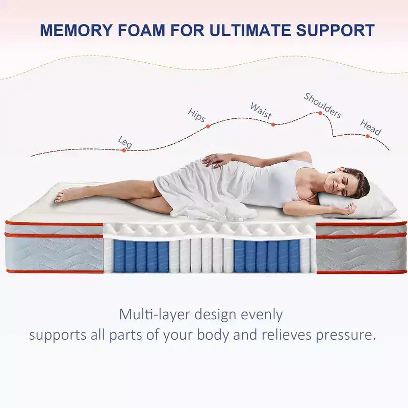 Whisen 10 Matelas hybride double et matelas respirant de soulagement de la pression avec mousse à mémoire de forme, ressorts ensachés, fermeté moyenne