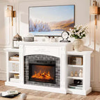 Meuble TV cheminée blanc pour téléviseur jusqu'à 90 pouces avec cheminée de 23 pouces style western