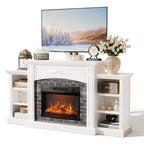 Meuble TV cheminée blanc pour téléviseur jusqu'à 90 pouces avec cheminée de 23 pouces style western