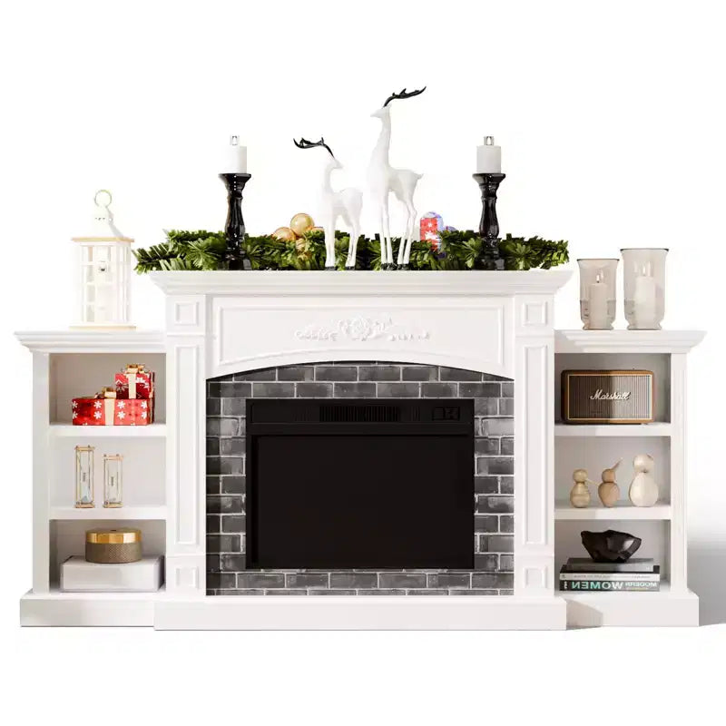 Meuble TV cheminée blanc pour téléviseur jusqu'à 90 pouces avec cheminée de 23 pouces style western