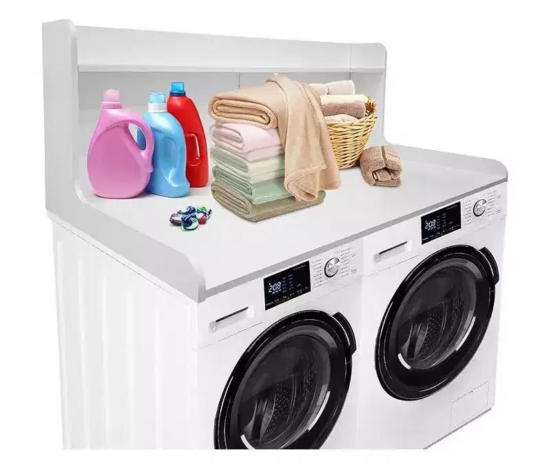 1 étagère haute en MDF pour machine à laver, 3 niveaux avec rails de bord pour plan de travail de lave-linge séche-linge, pour plier les vêtements, rehausseur de lave-linge et séche-linge avec patin antidérapant