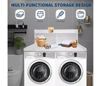 1 étagère haute en MDF pour machine à laver, 3 niveaux avec rails de bord pour plan de travail de lave-linge séche-linge, pour plier les vêtements, rehausseur de lave-linge et séche-linge avec patin antidérapant